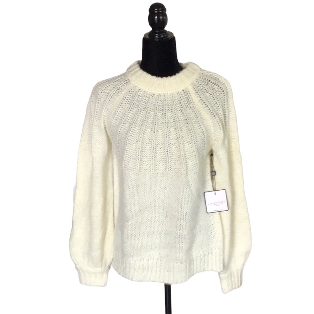 NWT Laundry By Shelli Segal Balloon Sleeve Soft Wool Blend Ivory Sweater S - Picture 3 of 14